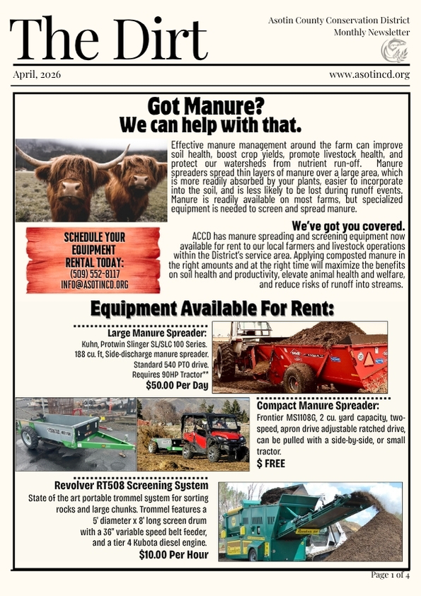 First page of The Dirt Newsletter, April 2026, Link Below.
