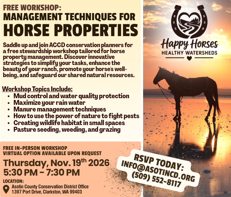 Join ACCD for a free stewardship workshop tailored for horse property management.